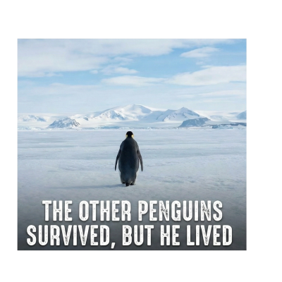 Erkek Survivor Penguin Baskılı 3 İplik Pamuklu Kapüşonlu Sweatshirt Hoodie Siyah