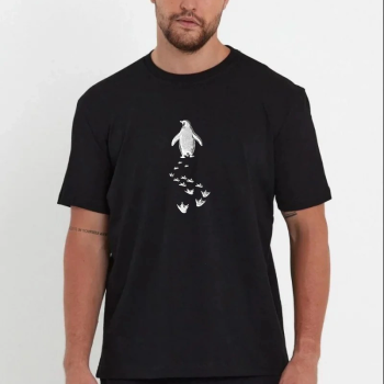 Erkek T-Shirt Nihilist Penguen Baskılı Bisiklet Yaka Kısa kol yazlık Tişört - Siyah