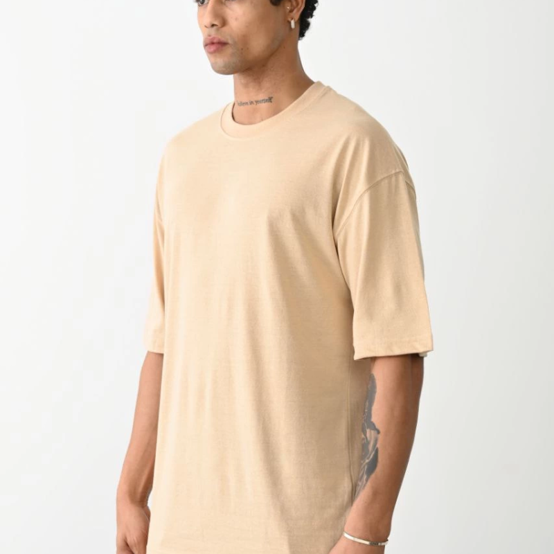 Erkek Tişört Düz Basic Penye Yazlık Bisiklet Yaka Kısa Kol T-Shirt - Bej