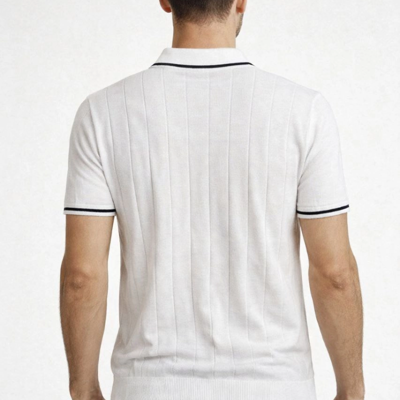 Erkek Triko Tişört Fermuarlı Polo Yaka Kısa Kol T-Shirt 3’lü Set Beyaz-Haki-Siyah