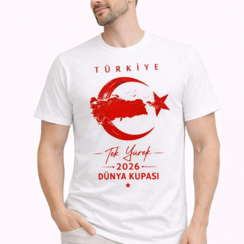 Erkek TÜRKİYE Ay Yıldız Baskılı Taraftar Forma T-Shirt - Beyaz