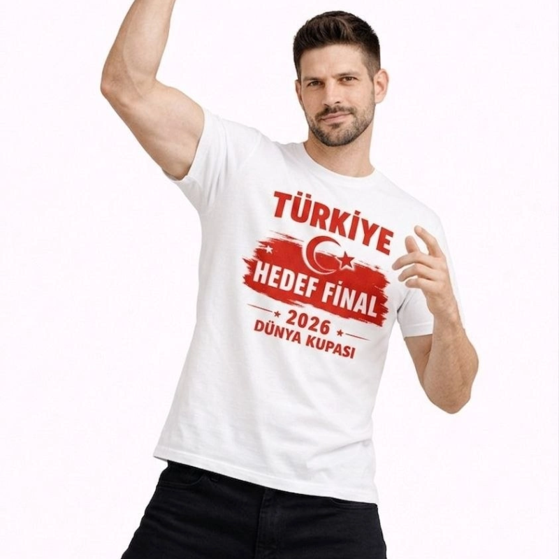 Erkek TÜRKİYE Baskılı Tişört Ay Yıldız 2026 Dünya Kupası Taraftar Forma T-Shirt - Beyaz