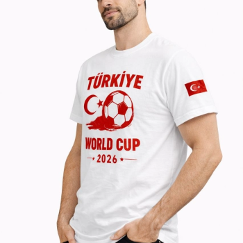 Erkek Türkiye World Cup 2026 Baskılı Tişört Futbol Temalı Forma T-Shirt - Beyaz