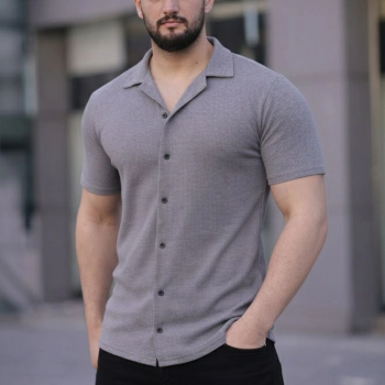 Erkek Waffle Dokuma Kumaş Açık Yakalı Düğmeli Gömlek 2’li Set Beyaz-Gri