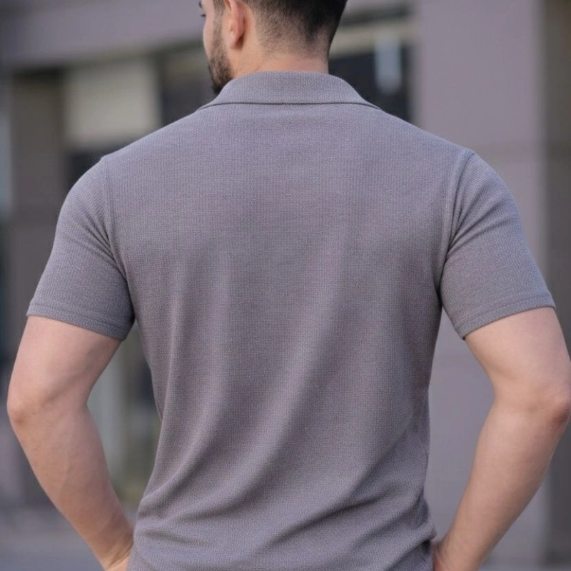 Erkek Waffle Dokuma Kumaş Açık Yakalı Düğmeli Gömlek 2’li Set Beyaz-Gri