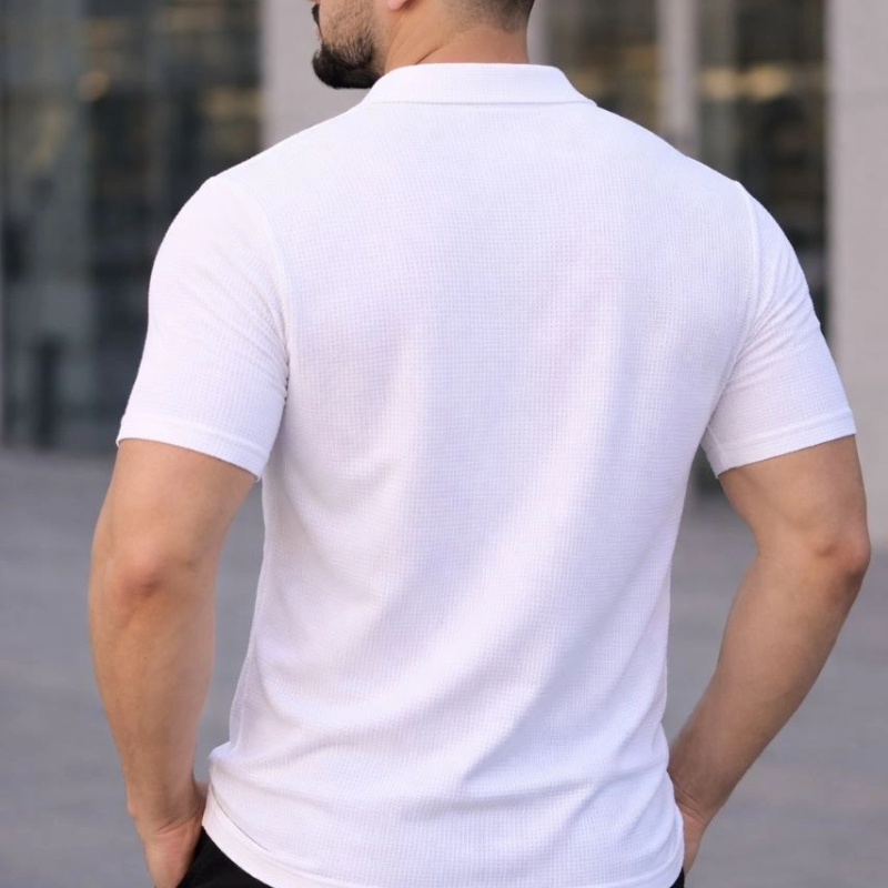 Erkek Waffle Kumaş Açık Yakalı Düğmeli Regular Fit Gömlek 2’li Set Siyah-Beyaz