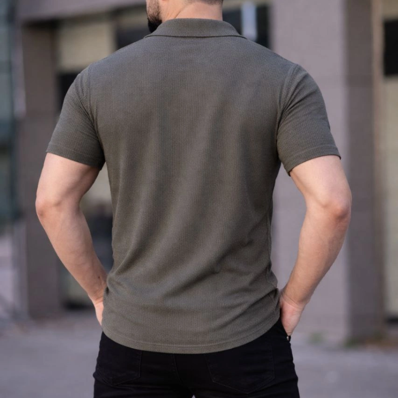 Erkek Waffle Kumaş Kısa Kollu Düğmeli Açık Yaka Regular Fit Gömlek - Haki