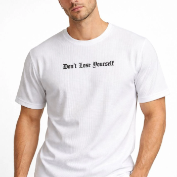 Erkek Wafıl Kumaş Tişört Regular Kalıp Bisiklet Yaka Baskılı T-Shirt - Beyaz