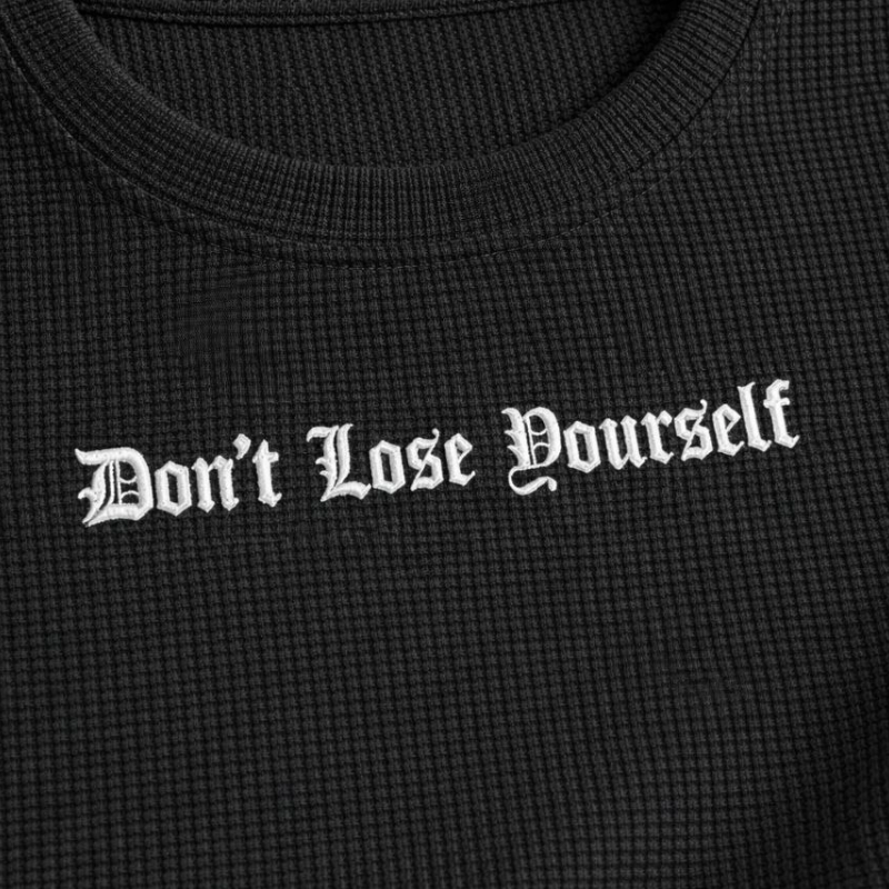 Erkek Wafıl Kumaş Tişört Regular Kalıp Bisiklet Yaka Baskılı T-Shirt - Siyah