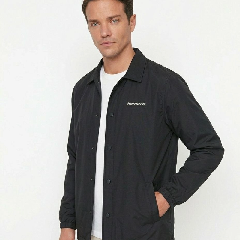 Erkek Yağmur İtici İç Astarlı Çıtçıtlı İç Cepli Dış Cepli Mevsimlik Ceket - Siyah