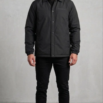 Erkek Yağmur İtici İç Astarlı Çıtçıtlı İç Cepli Dış Cepli Mevsimlik Mont - Siyah
