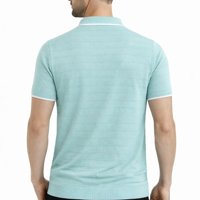 Erkek Yazlık Dokuma Triko Tişört Düğmesiz Polo Yaka Kısa Kol T-Shirt - Mint yeşili