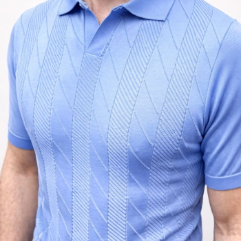 Erkek Yazlık Triko Dokuma Tişört Kısa Kol Polo Yaka T-Shirt - Bebek Mavisi