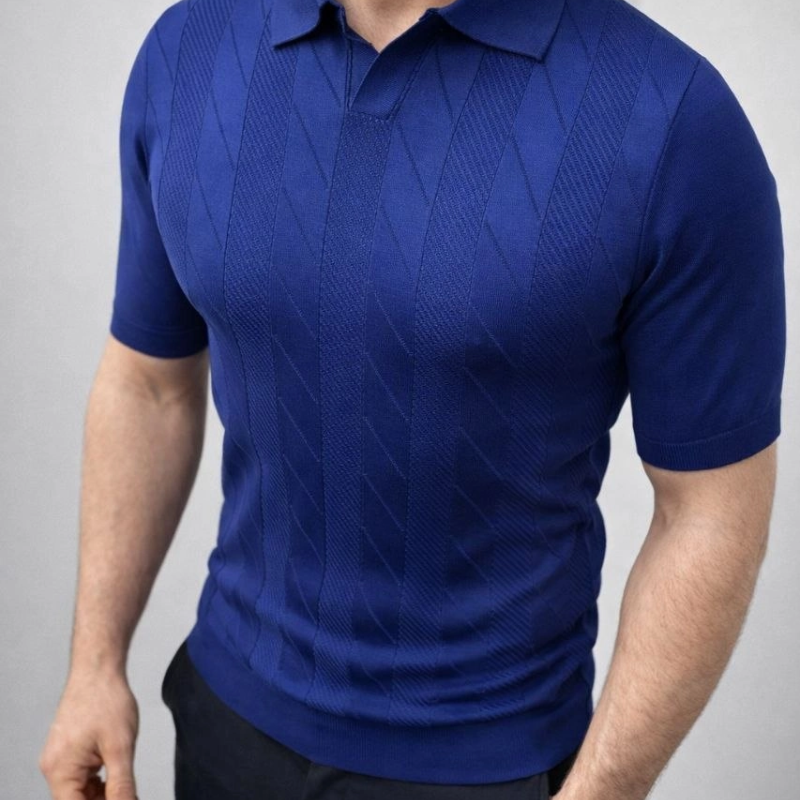 Erkek Yazlık Triko Dokuma Tişört Kısa Kol Polo Yaka T-Shirt - Lacivert