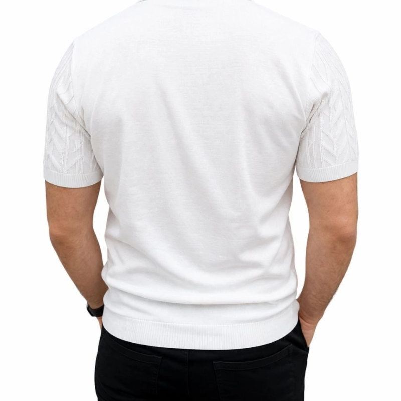 Erkek Yazlık Triko Tişört Kısa Kol Polo Yaka Düğmeli T-Shirt - Beyaz