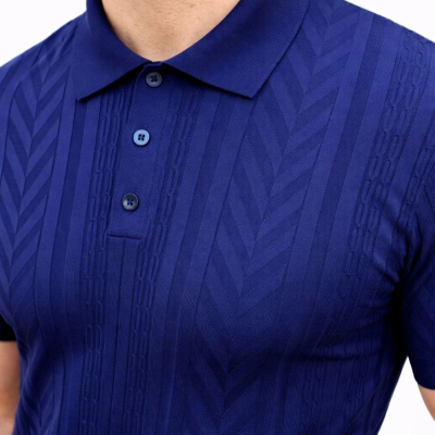 Erkek Yazlık Triko Tişört Kısa Kol Polo Yaka Düğmeli T-Shirt - Lacivert