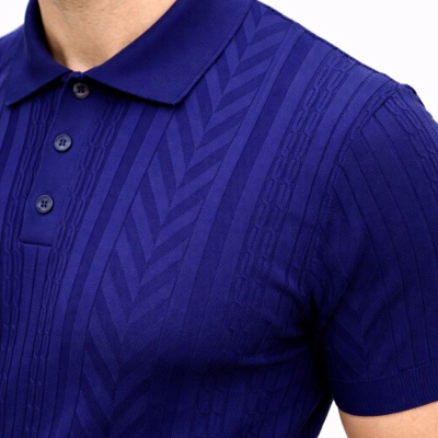 Erkek Yazlık Triko Tişört Kısa Kol Polo Yaka Düğmeli T-Shirt - Lacivert