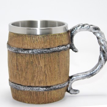 Fıçı Tasarımlı 3D Kabartmalı Paslanmaz Çelik Kupa Bardak 
