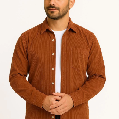 Fitilli Kadife Cepli Gömlek Oversize Rahat Kalıp - Kahverengi