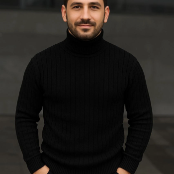 Fitilli Triko Kazak 2'li Set Beyaz Siyah Regular Balıkcı Yaka Tam Boğazlı Triko Seti Modeli Kazak