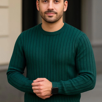 Fitilli Triko Kazak 2’li Set – Siyah  Haki, Kalın Dokuma Pamuklu Regular Fit Bisiklet Yaka Uzun Kollu Rahat Kışlık Kazak Kombini