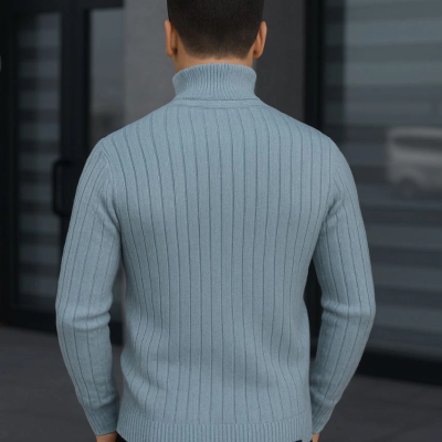 Fitilli Triko Kazak 3'lÜ Set Bebek Mavisi Bej Siyah Regular Balıkcı Yaka Tam Boğazlı Triko Seti Modeli Kazak