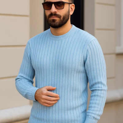 Fitilli Triko Kazak 3’lü Set – Bej, Bebek Mavisi, Siyah | Kalın Dokuma Pamuklu Regular Fit Bisiklet Yaka Uzun Kollu Kışlık ve Baharlık Rahat Triko Kombini