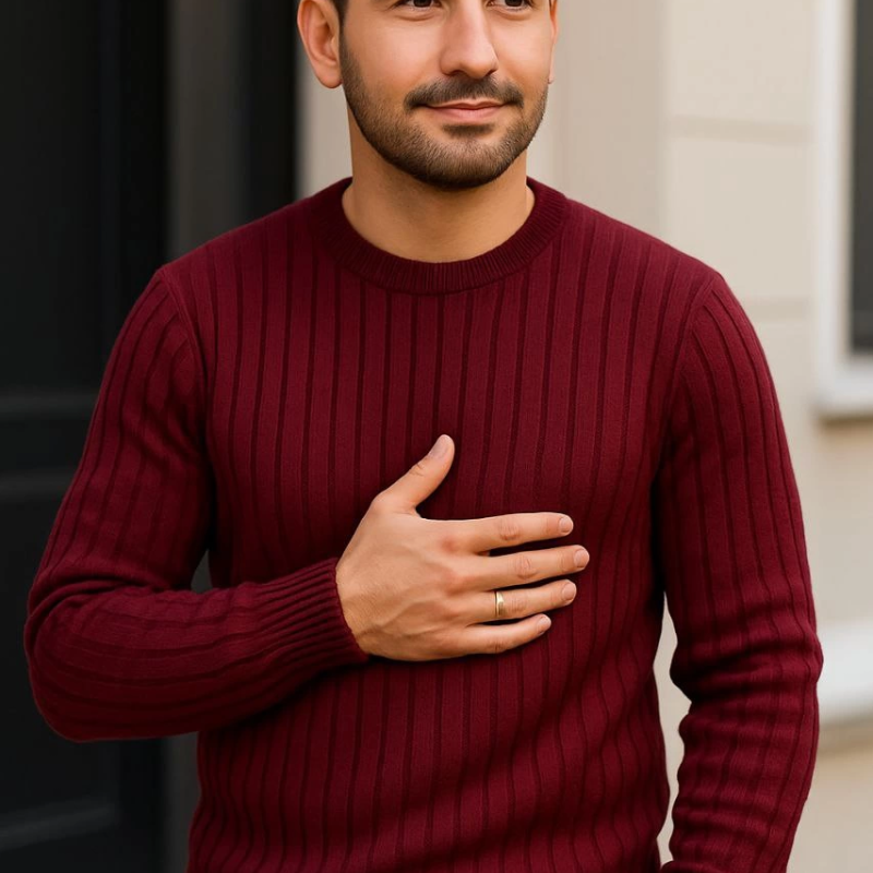 Fitilli Triko Kazak 3’lü Set – Beyaz, Bordo, Siyah | Kalın Dokuma Pamuklu Regular Fit Bisiklet Yaka Uzun Kollu Kışlık ve Baharlık Rahat Triko Kombini