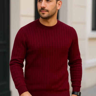 Fitilli Triko Kazak 3’lü Set – Beyaz, Bordo, Siyah | Kalın Dokuma Pamuklu Regular Fit Bisiklet Yaka Uzun Kollu Kışlık ve Baharlık Rahat Triko Kombini