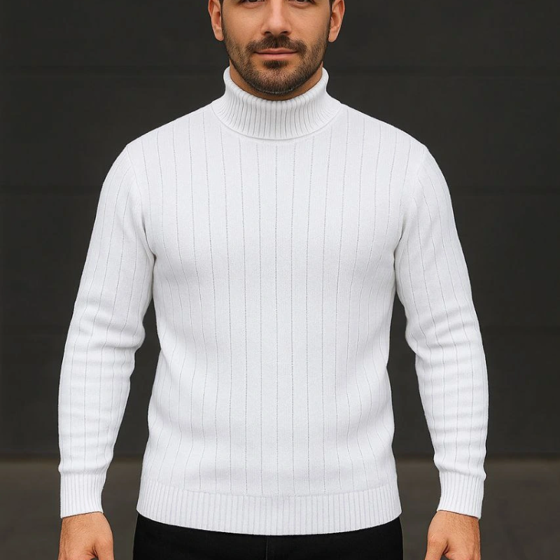 Fitilli Triko Kazak 3'lÜ Set Beyaz Bordo Siyah Regular Balıkcı Yaka Tam Boğazlı Triko Seti Modeli Kazak