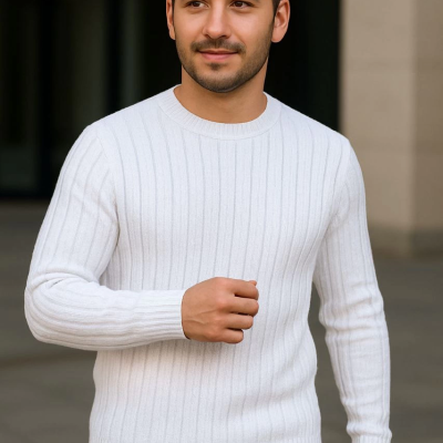 Fitilli Triko Kazak 3’lü Set – Beyaz, Gri, Siyah | Kalın Dokuma Pamuklu Regular Fit Bisiklet Yaka Uzun Kollu Kışlık ve Baharlık Rahat Triko Kombini