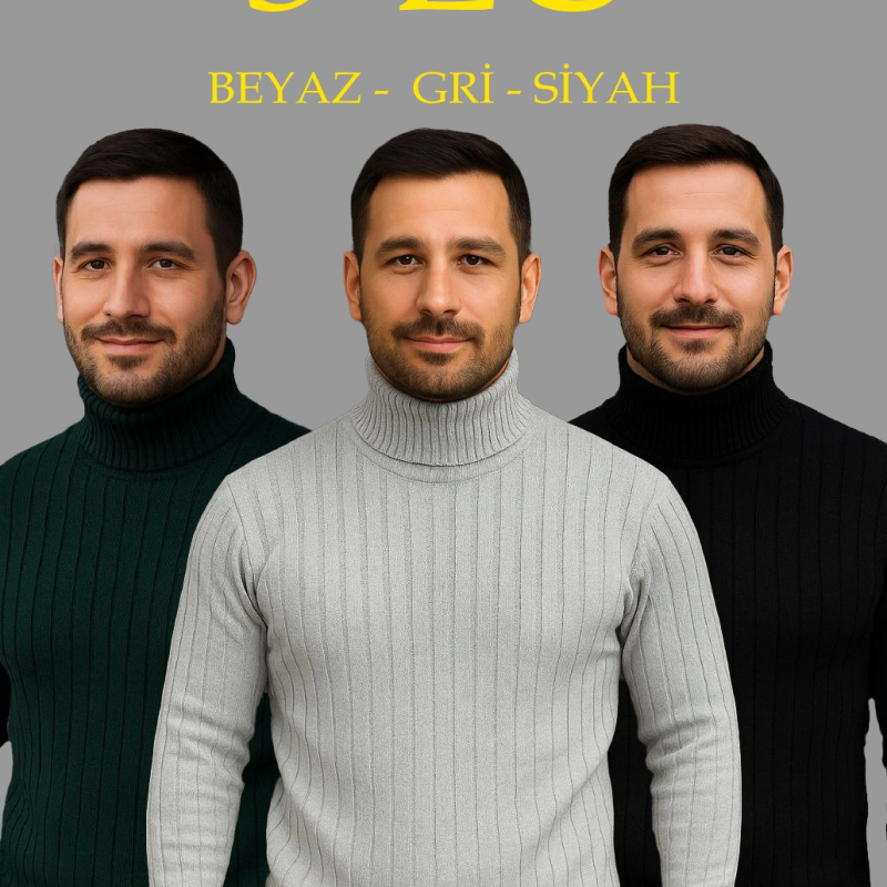 Fitilli Triko Kazak 3'lÜ Set Gri Haki Siyah