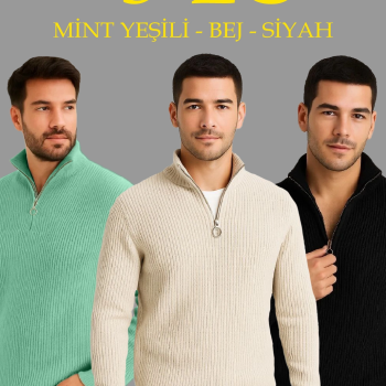 Fitilli Triko Kazak 3’lü Set – Mint Yeşili, Siyah, Bej
