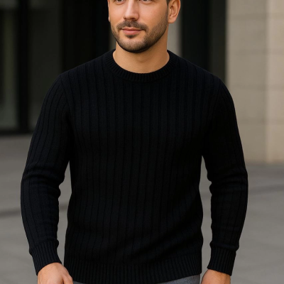 Fitilli Triko Kazak 4’lü Set – Beyaz, haki, bej, Siyah | Kalın Dokuma Pamuklu Regular Fit Bisiklet Yaka Uzun Kollu Kışlık ve Baharlık Rahat Triko Kombini