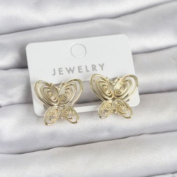 Füsun Küpesi Model Gold Renk Kelebek Model Pirinç Kadın Küpe