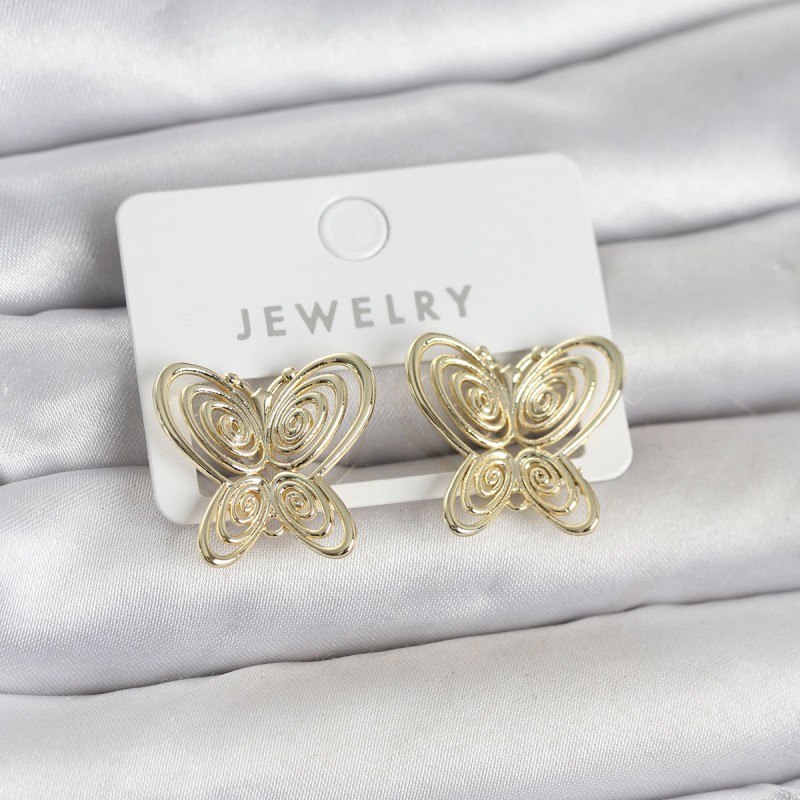 Füsun Küpesi Model Gold Renk Kelebek Model Pirinç Kadın Küpe