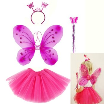 Fuşya Kelebek Kostüm Aksesuar Seti 4 Parça