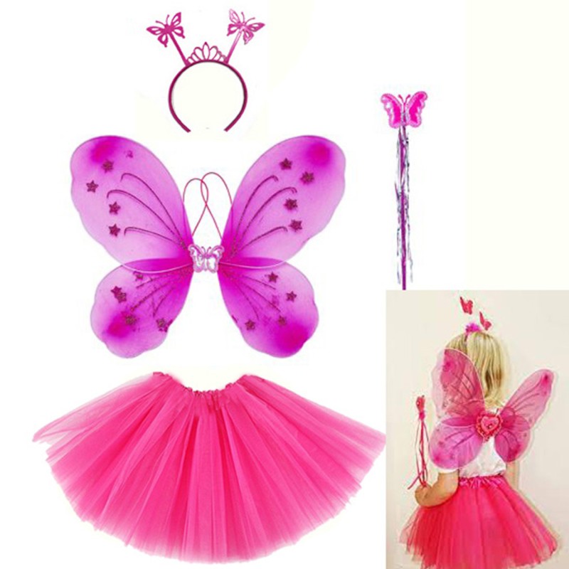  Fuşya Kelebek Kostüm Aksesuar Seti 4 Parça