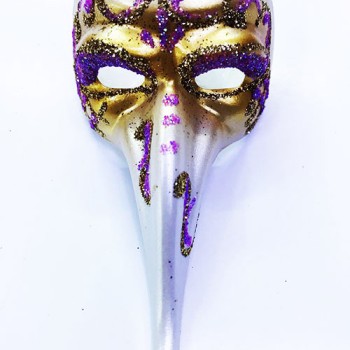 Fuşya Renk İşlemeli Seramik Malzemeden İmal Venedik Uzun Maske Magnet