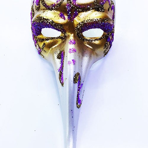 Fuşya Renk İşlemeli Seramik Malzemeden İmal Venedik Uzun Maske Magnet