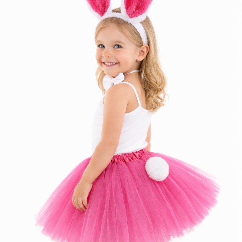 Fuşya Tavşan Kostüm Seti Kız Çocuk – Tütü Etek, Taç, Papyon, Ponpon