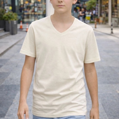 Genç Erkek Çocuk V Yaka Tişört Model - Taş