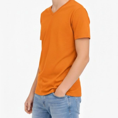 Genç Erkek Çocuk V Yaka Tişört Model - Turuncu
