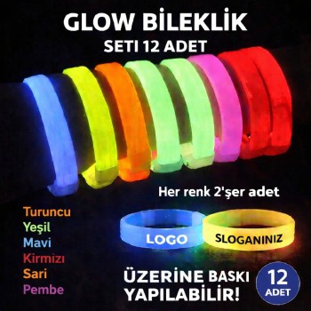 Glow Kalın Bileklik 12’li Set  >  Baskıya Uygun Renkli Model