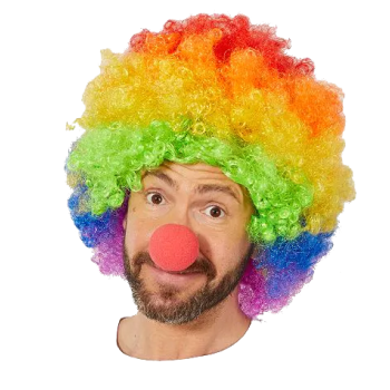Gökkuşağı Afro Peruk ve Kırmızı Sünger Burun