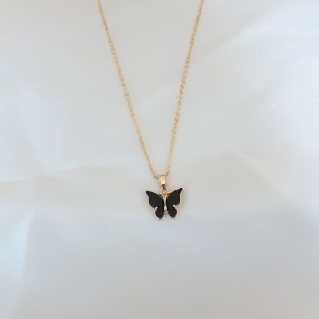 Gold Kaplama Siyah Renkli Sedefli Kelebek Kolye