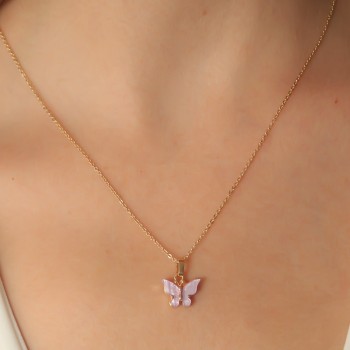 Gold Lila Renk Kelebek Figür Kadın Kolye