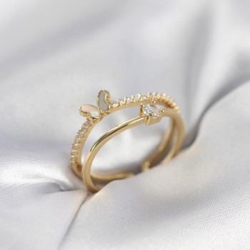 Gold Renk 2'li Zirkon Taşlı Kelebek Model Kadın Yüzük