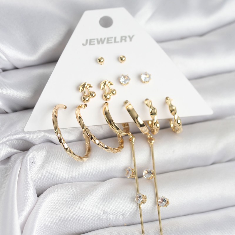 Gold Renk 6 Çift Pirinç Kadın Küpe Seti