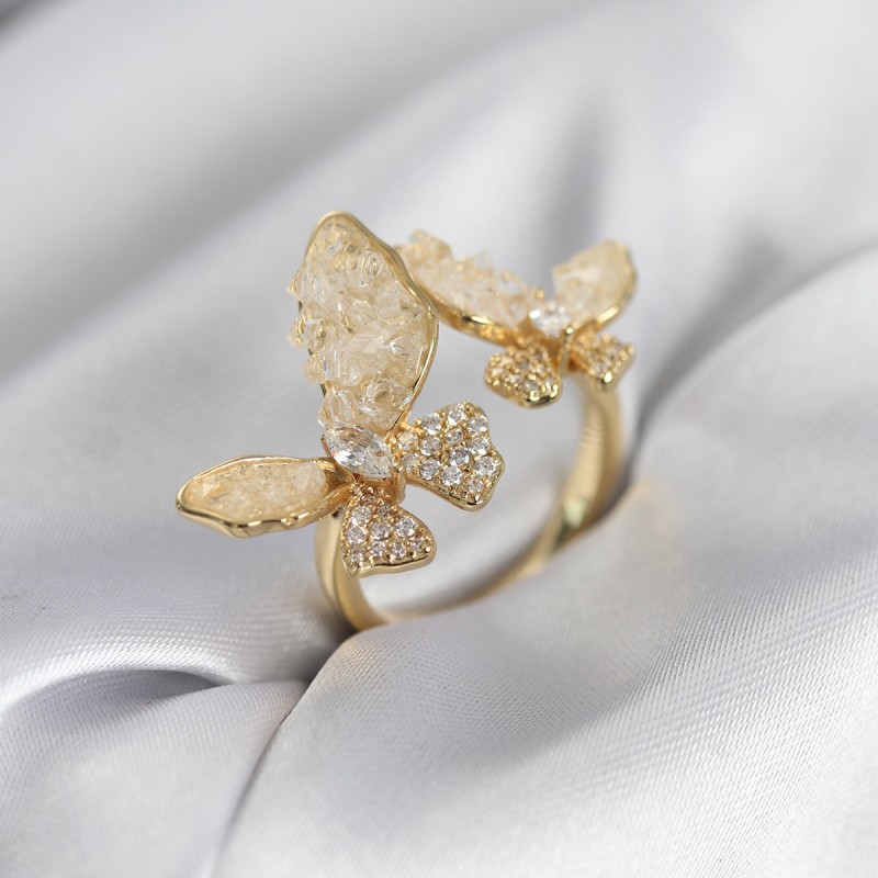 Gold Renk Beyaz Kelebek Model Zirkon Taşlı Kadın Yüzük